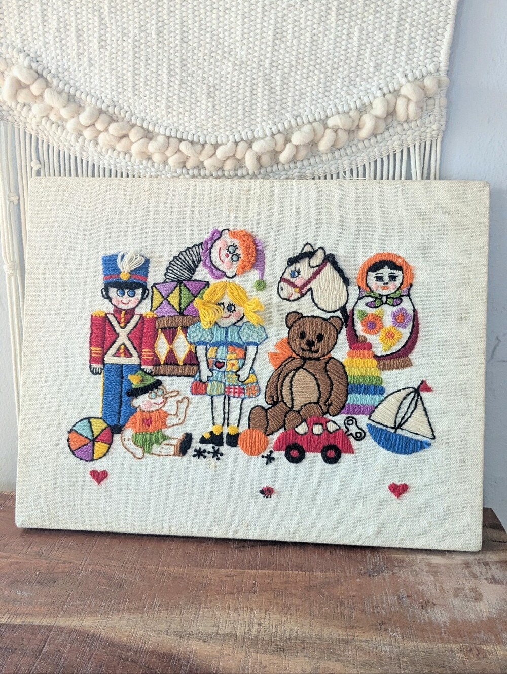 Vintage Sunset Designs Crewel Embroidery Toys Finished Canvas Wall Art 18x14